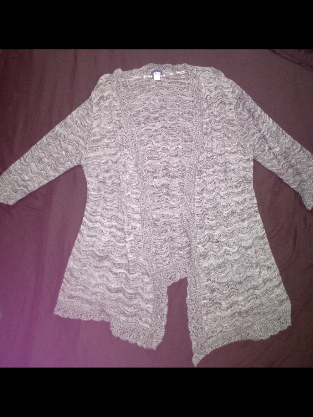 Basic Editions Open-Front Gray Wave Knit Cardigan